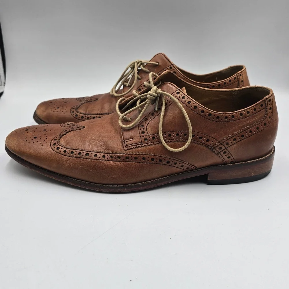 Cole Haan Mens Air Giraldo Wingtip Oxford Shoes Size 11 M British Tan Leather